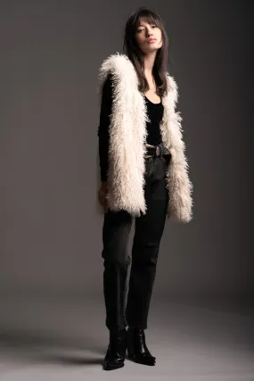 Angie Ivory Mongolian Faux Fur Gilet