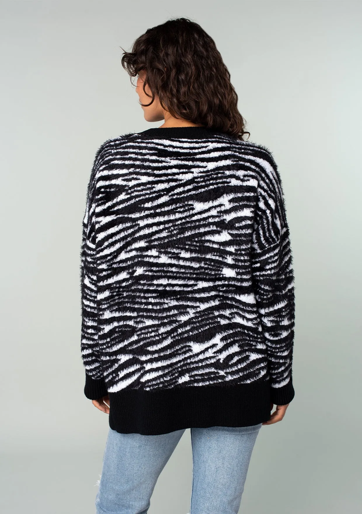 Animal Print Crew Neck Over Sized Pullover Sweater