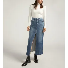 Blue Front Slit Maxi Denim Skirt