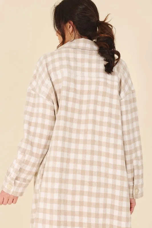 CANDY Beige Check Shacket