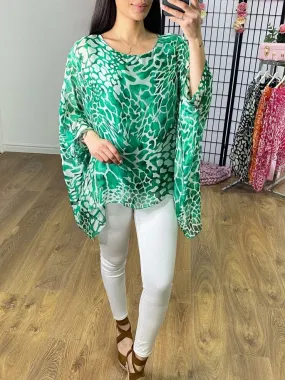 Dakota Giraffe Print Silk Double Layer Chiffon Sleeve Top