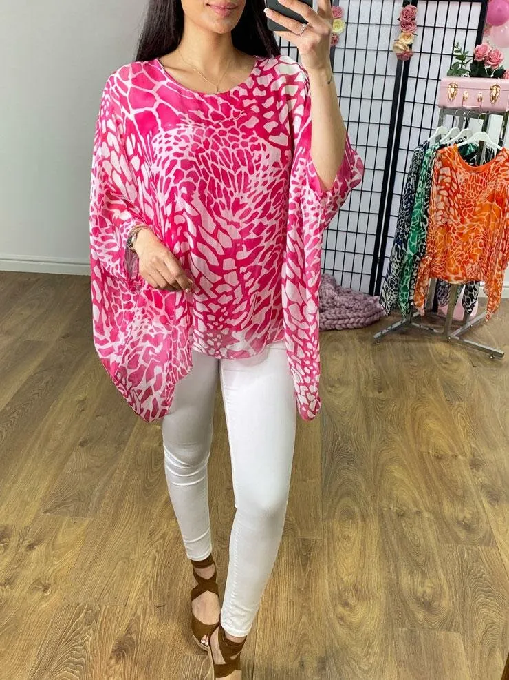 Dakota Giraffe Print Silk Double Layer Chiffon Sleeve Top