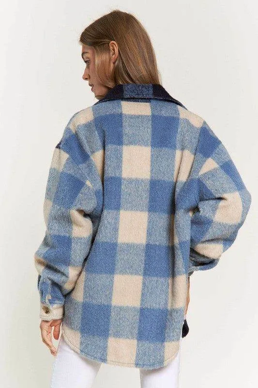 Davi & Dani Plaid Chest Pocket Detail Shacket
