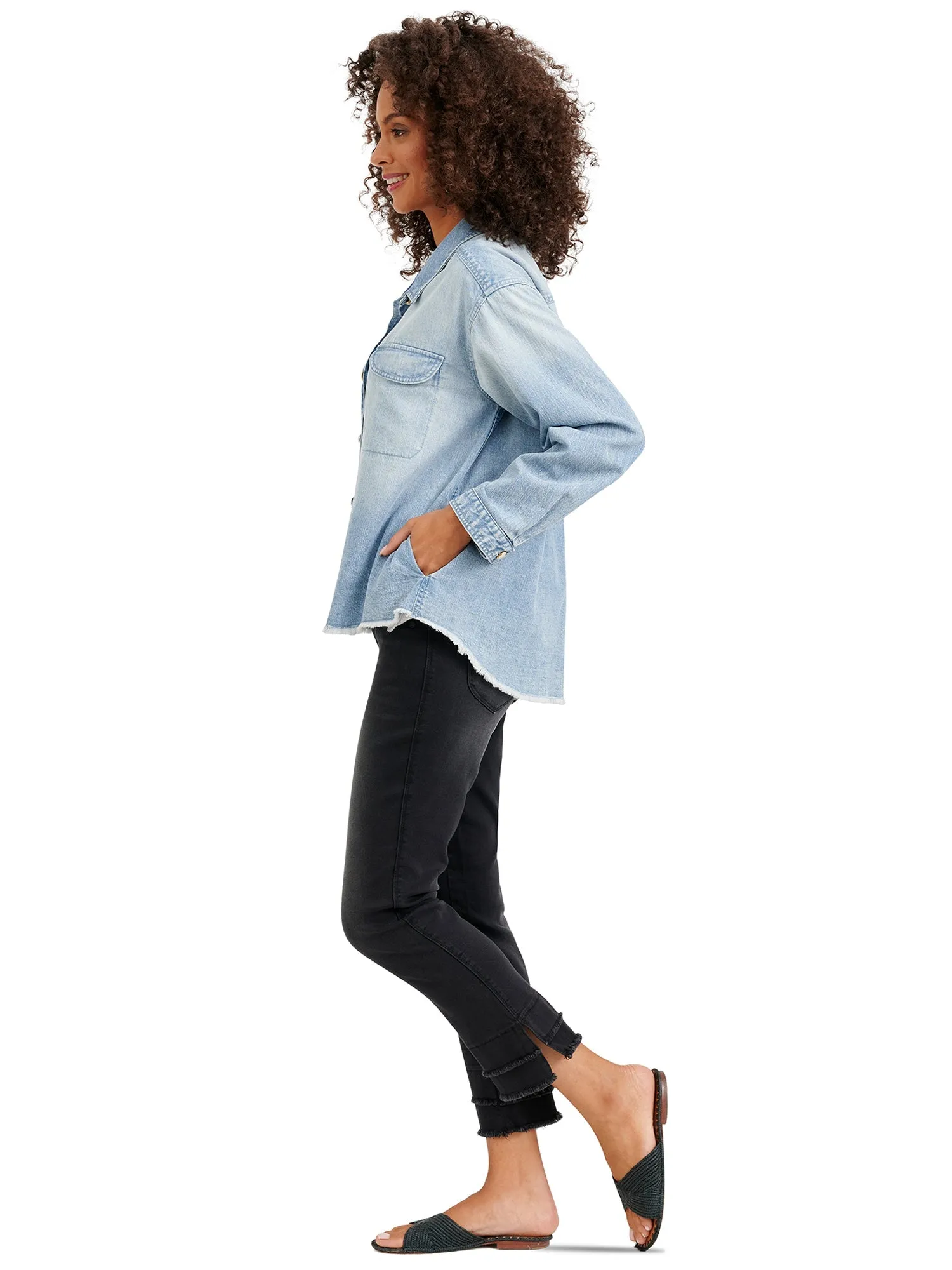 Democracy Womens Long Sleeve Denim Fray Jacket