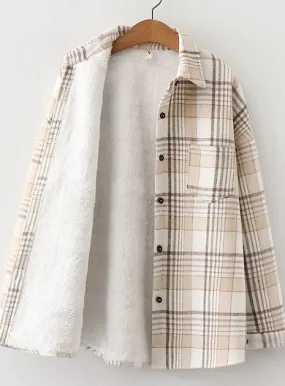 DOORBUSTER DEAL Fleece Lined Cream Plaid Shacket