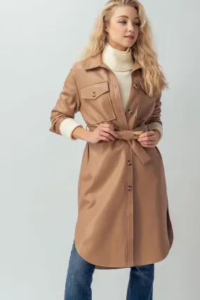 FAUX LEATHER BUTTON SHIRT DRESS