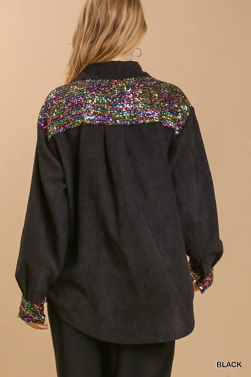 Giving Joy Shacket in Black Curvy