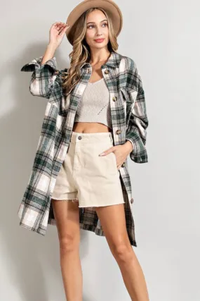 Hunter Green long Plaid Shacket