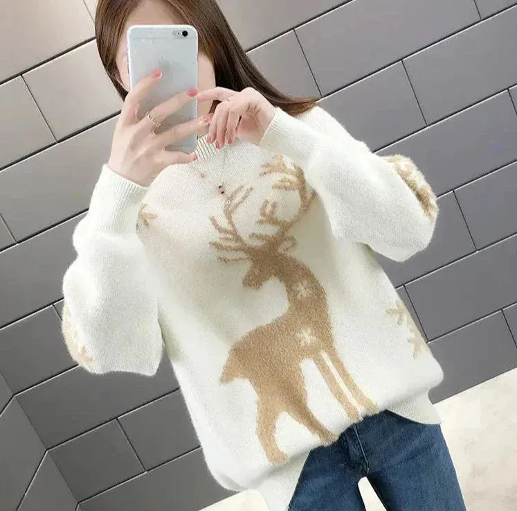 Mia Casual Pullover | Gestrickter Damenpullover mit Rentiermuster