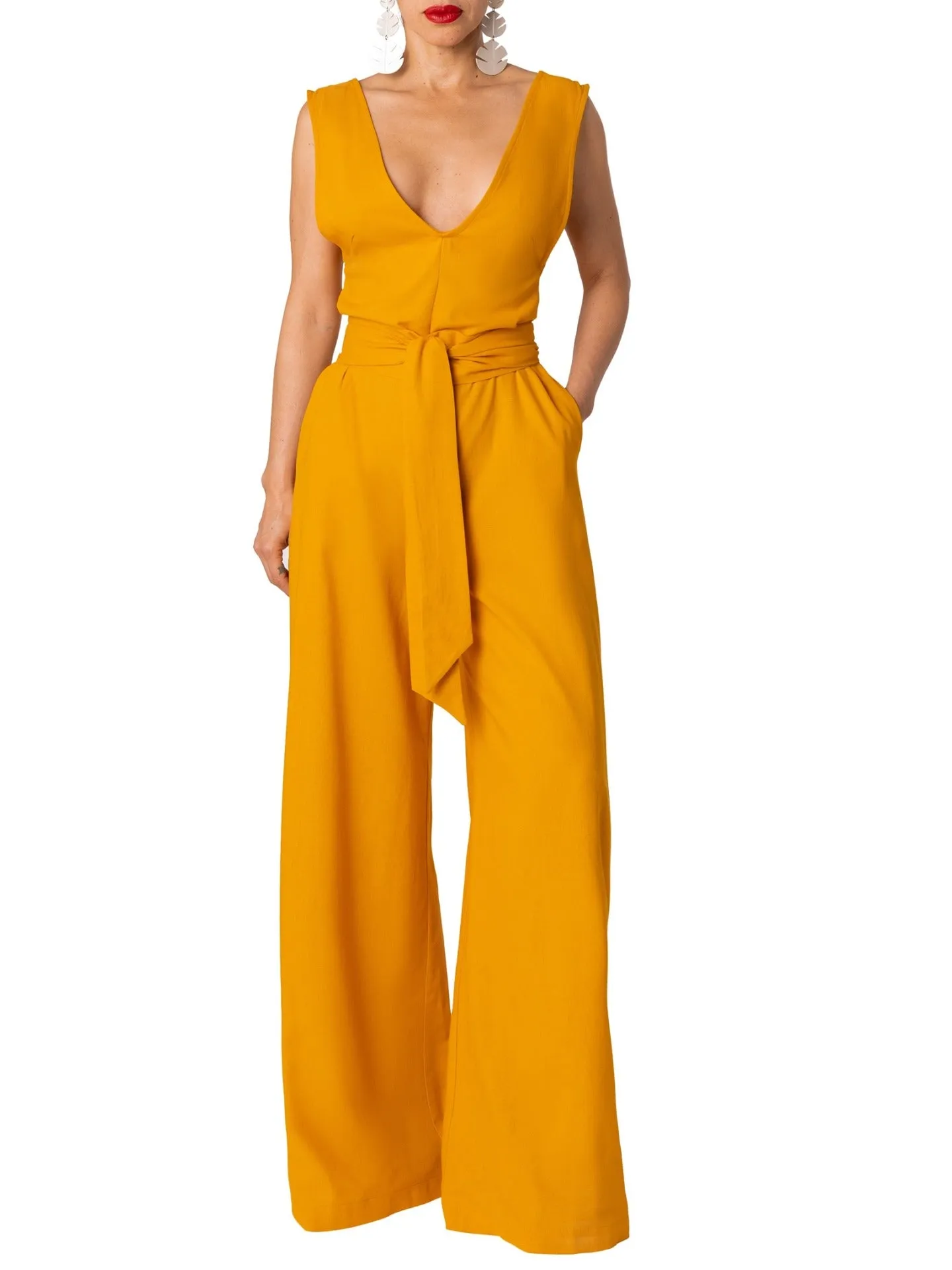 "Greece" Yellow V-Neck Jumpsuit
