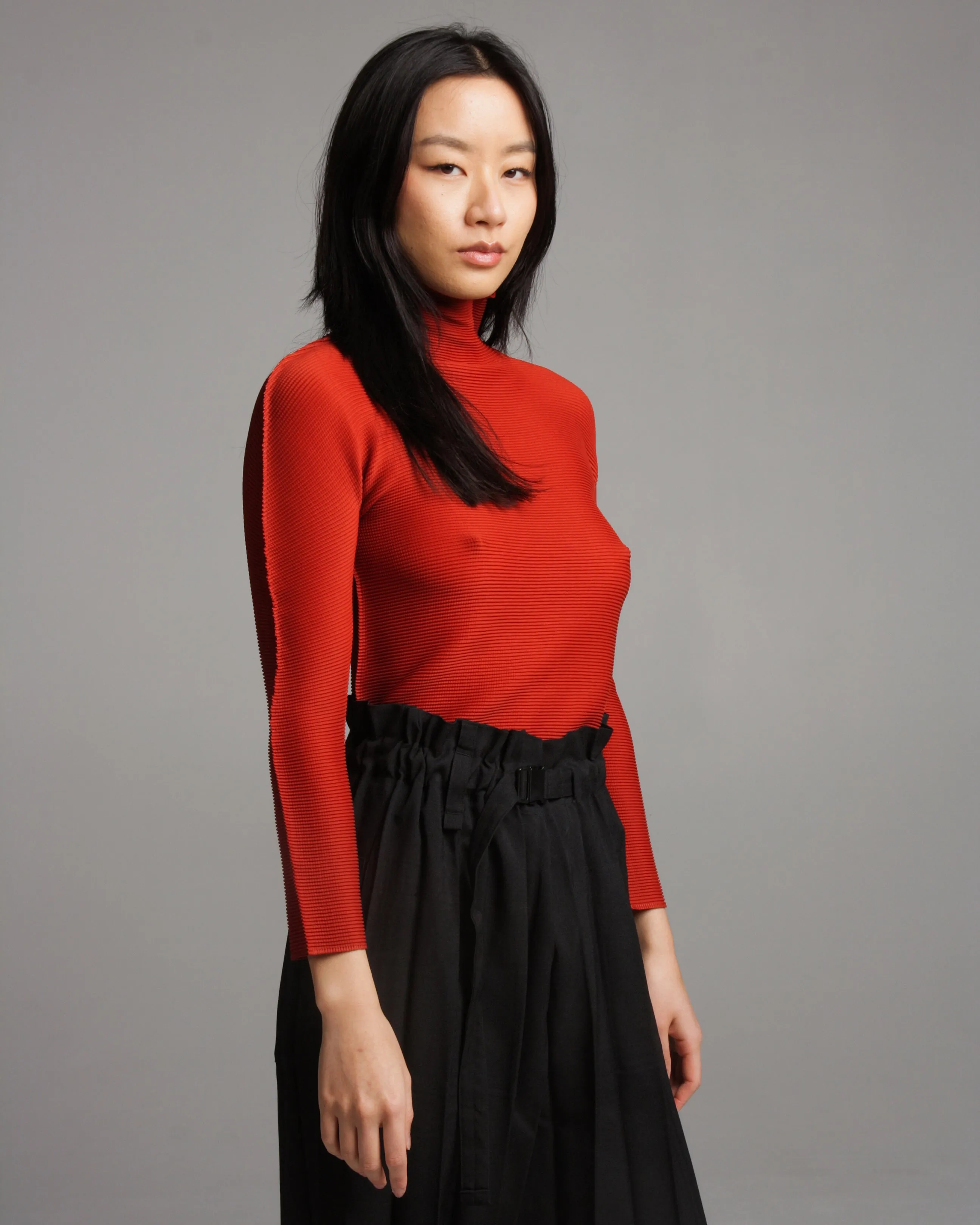 Terracotta Micropleated High Neck Top